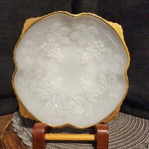 Milk Glass Serving Dish with Gold Leaf